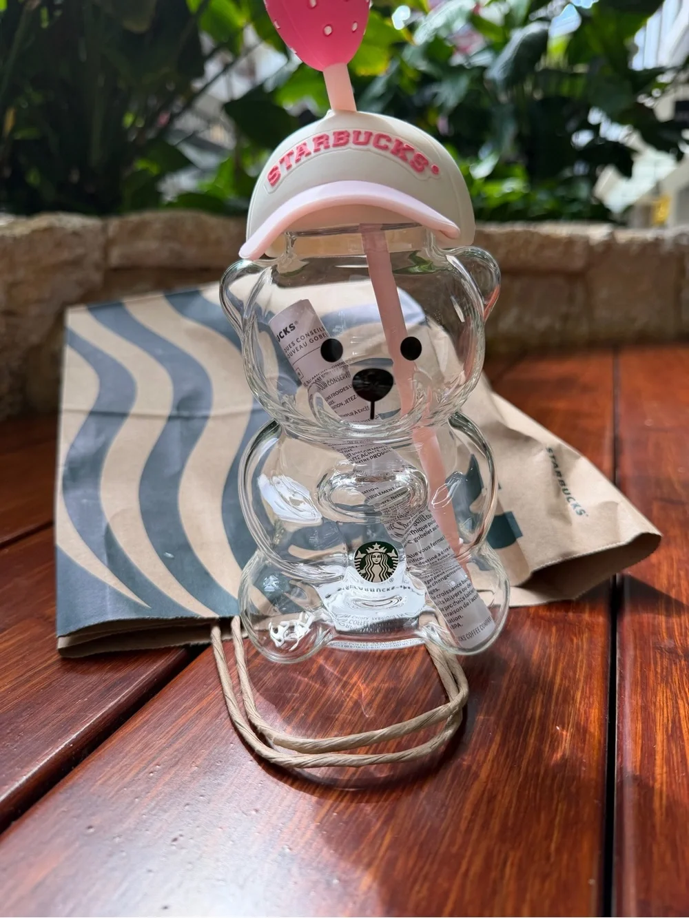 Starbucks Bear Cup with Pink Hat and Straw RARE FROM HAWAII